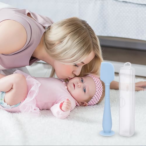 Diaper Cream Spatula with Hygienic Travel Case, 2-Pack, Baby Butt Paste Spatula with Baby Suction Base, Soft Silicone Diaper Rash Cream Applicator, La