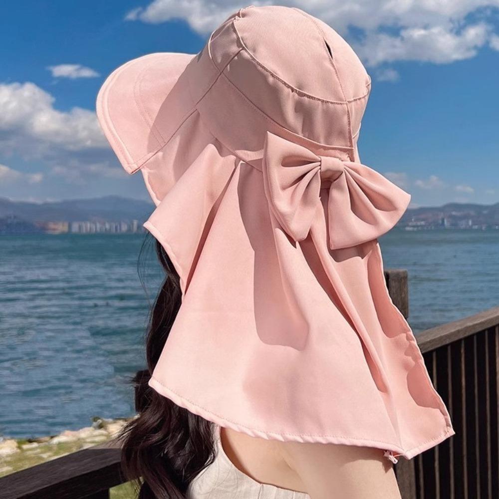 with Shawl Sunshade Bucket Hat Big Bowknot Aiti UV Fishman Hat New Design Bow Sun Hat  Beach