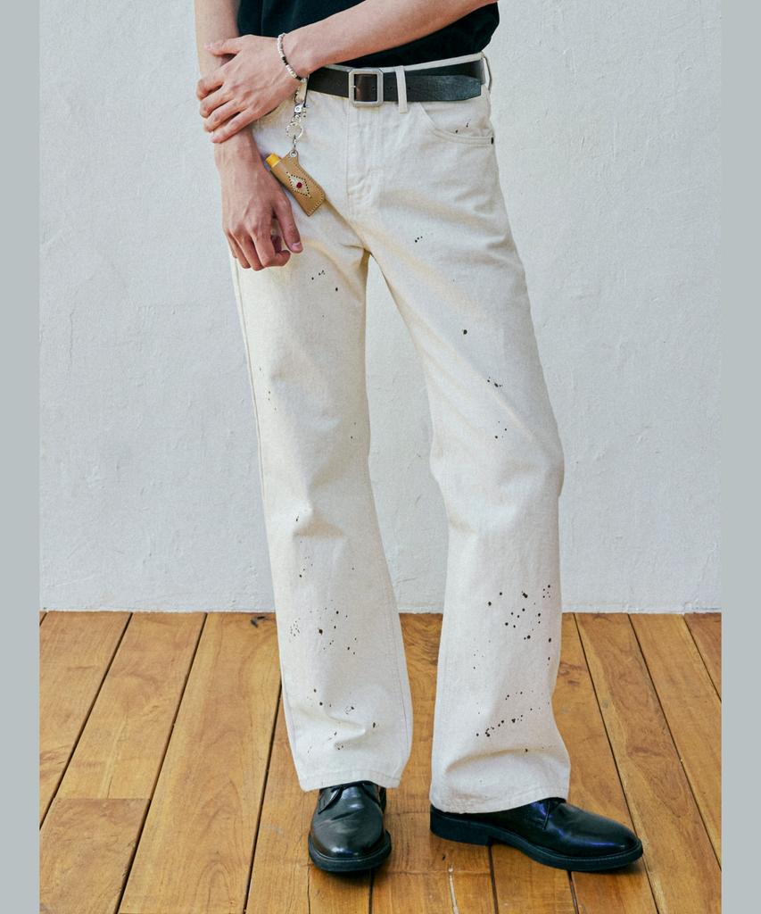 KND 97Lc Splatter Bootcut Denim Pants Ecru