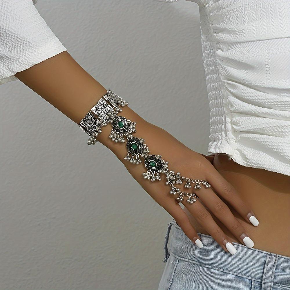 Indian-Style Silver Bracelet Ring Minimalist Tassel Pendant Hand Chain Everyday Wear
