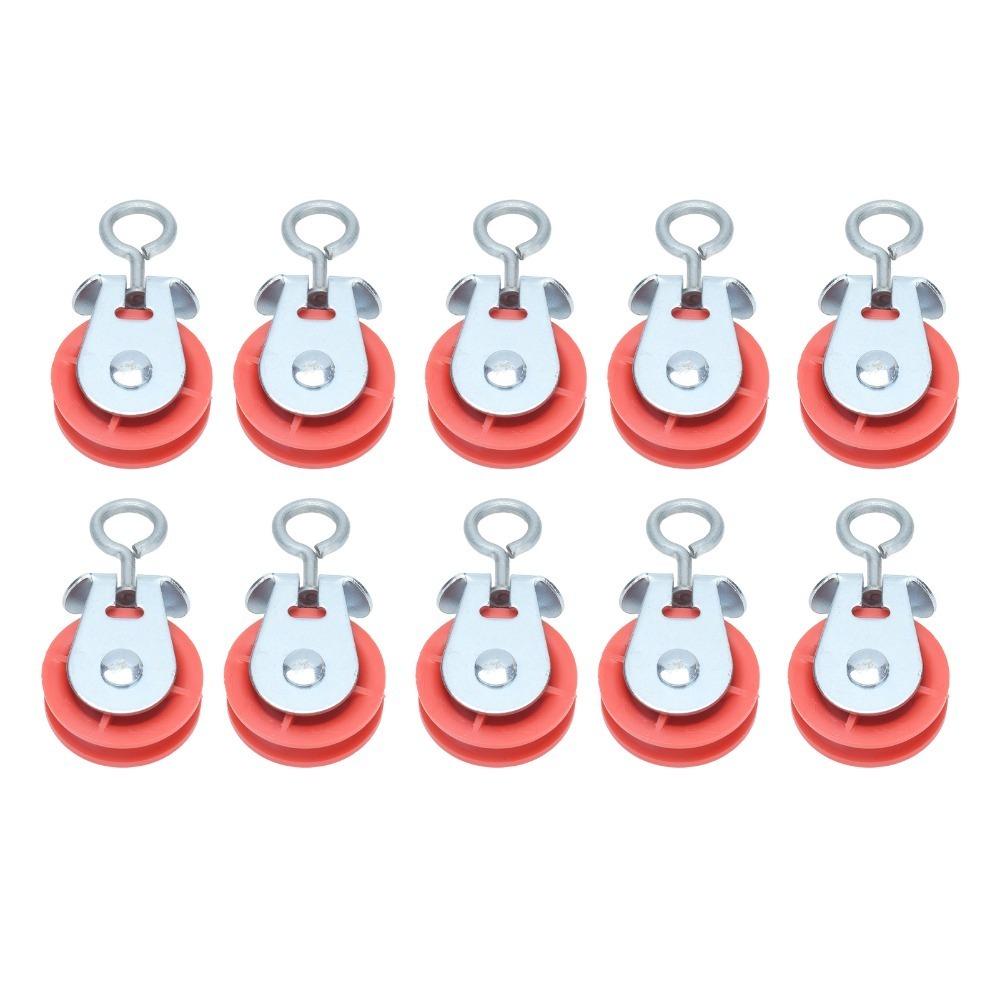 10pcs Single Groove Fixed Pulley Red Plastic Wheel Automatic Waterline Pulley Chicken House