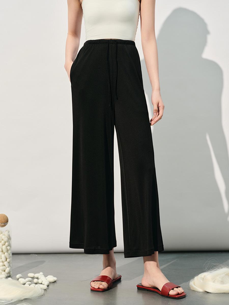 2026 Summer Cool Breathable Mulberry Silk Wide-Leg Commuter Pants M (Weight: 90-110 lbs) чёрный