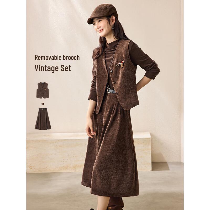 Элегантный Ретро Зимний Комплект из Двух Предметов: Жилет и Юбка M