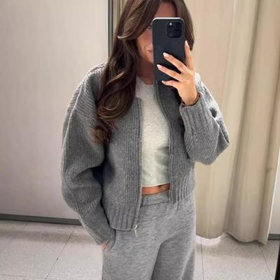 European & American 2024 Women’s Casual Zipper Cardigan Sweater Coat for Autumn/Winter Fashion