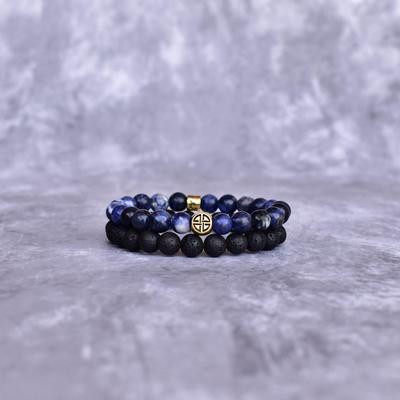 Natural Sodalite And Lava Beaded Bracelets Gemstone Bracelets for Men Lava Beaded Jewelry Healing Gemstone Bracelets Unique Gifts