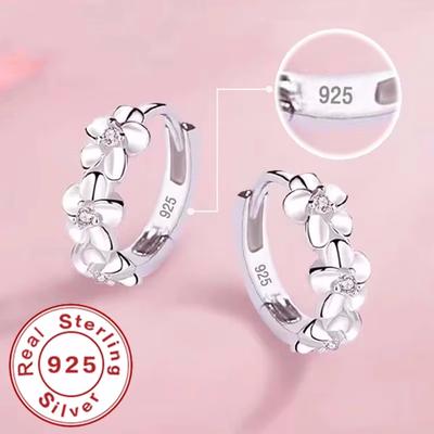 925 Silver Small Rose Flower Round Hoop Earring AAA Zircon For Women Female Charm Engagement Wedding Jewelry