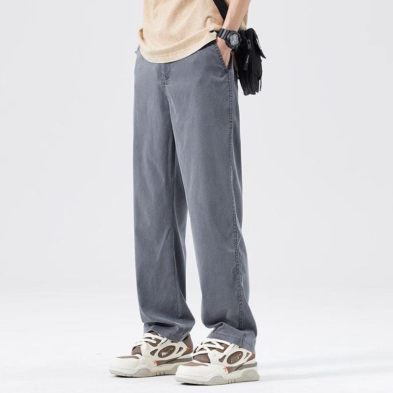 Pantaloni largi casual cu talie elastică pentru bărbați, vară, lyocell moale respirabil, pantaloni drepți