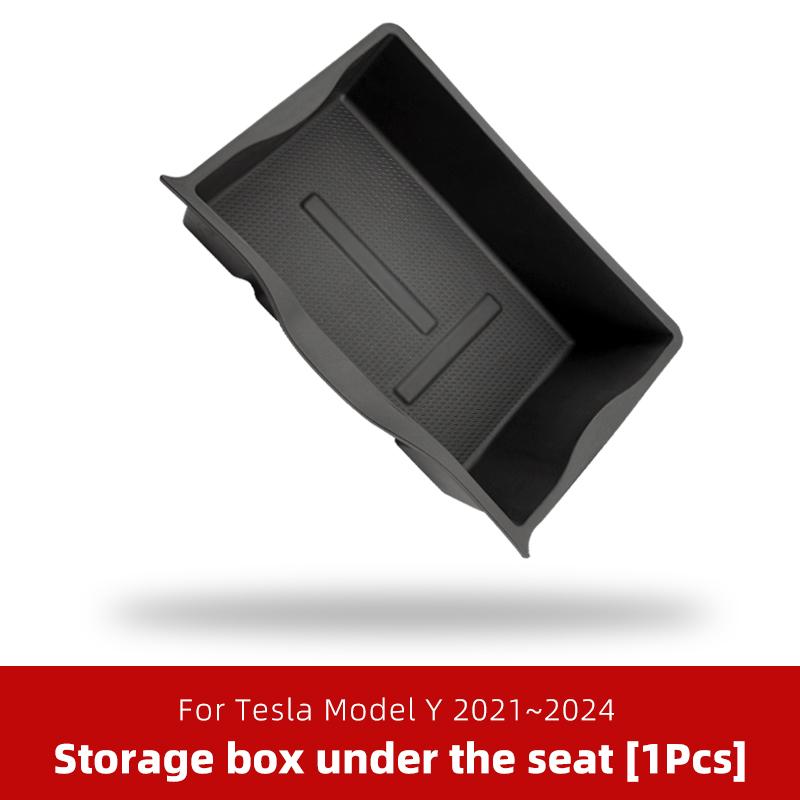 Under Seat Storage Box For Tesla Model Y 2021~2024 Center Console Organizer Bins Front Backseat Bag Trash Tray Accessories