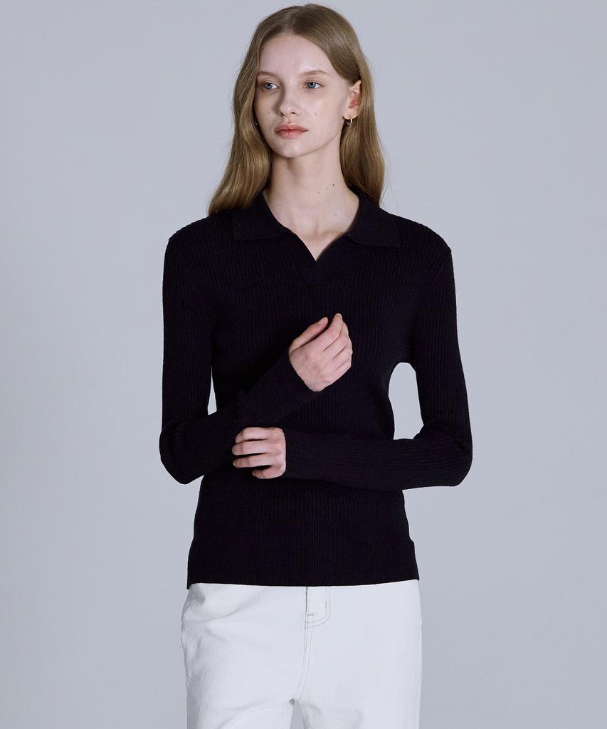 BASIC HOUSE Women'S Collared Long-Sleeve Sweater Navy Lykt7203
