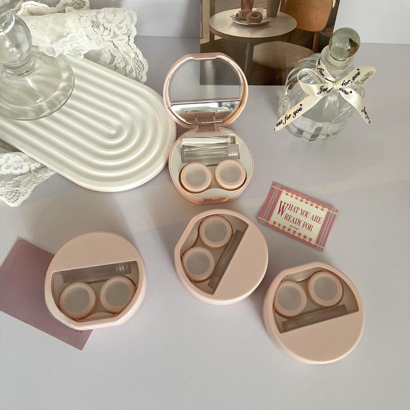 Candy Color Contact Lenses Box Solid Color Portable Contact Lens Case with Tweezer Suction Stick Set for Travel Kit Holder