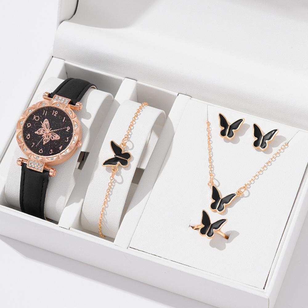 New Popular Women'S Bracelet Watch Fashionable And Simple Butterfly Five-Piece Watch Set Watch