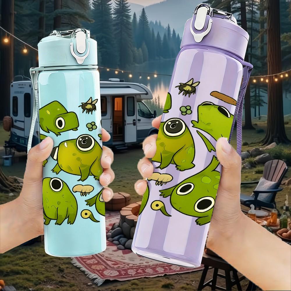 1pz Stampa Collezione Rana Verde 750ml Colore Plastica Borraccia Sportiva Tappo Flip-Straw Ermetico Adatta per Sport Ufficio Uso Domestico