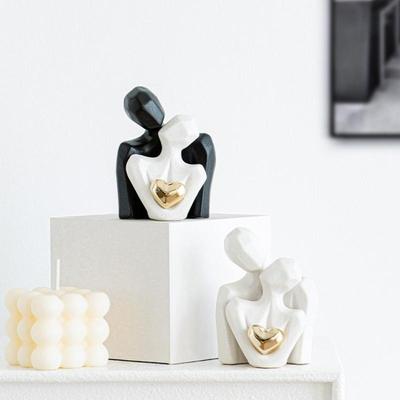 1Pc Couple Hugging Figurine Ceramic Couple Statue Abstract Modern Sculpture Love Figurines Art Craft Couple Home Accents
