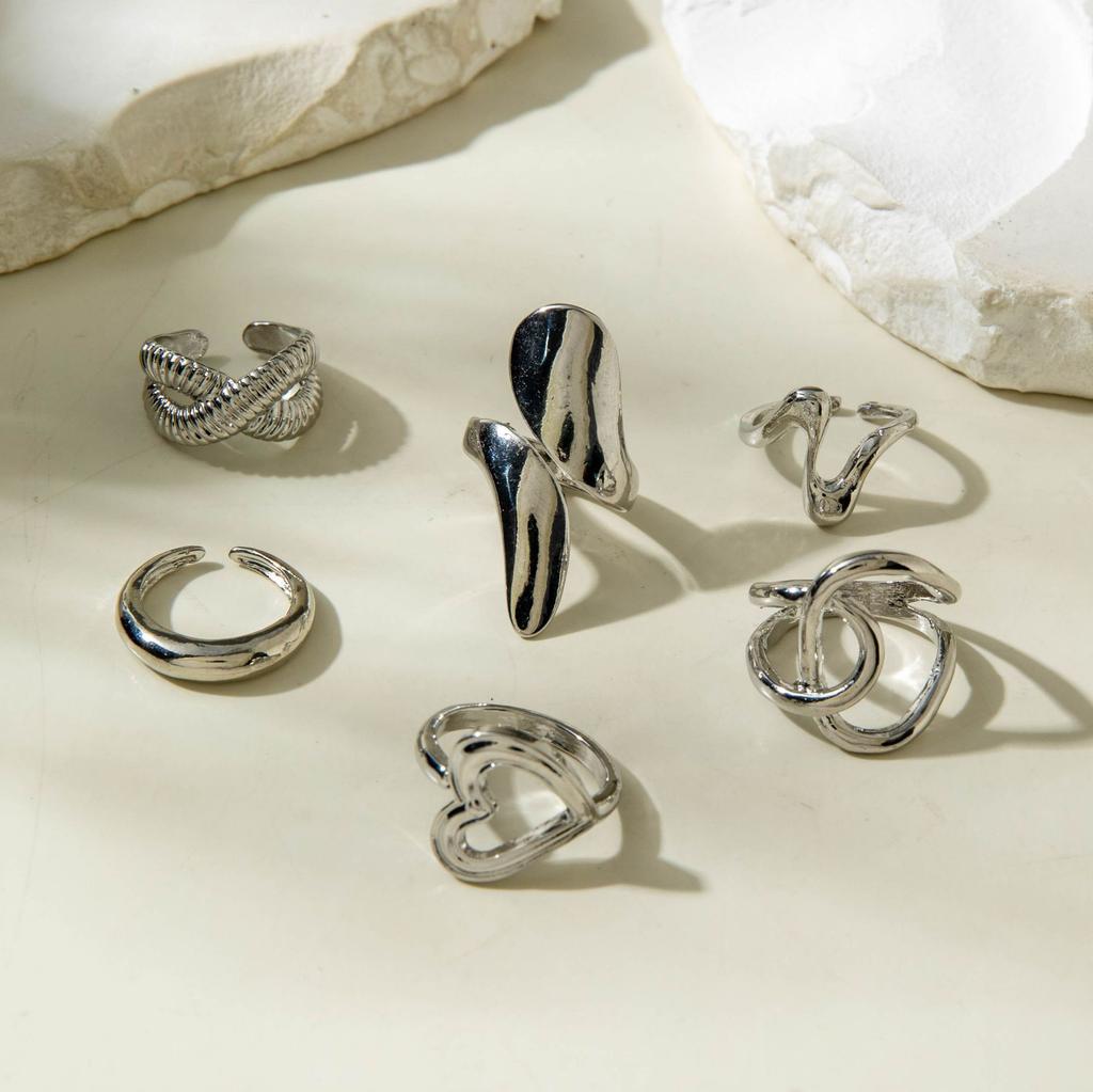 Accessories, Irregular Peach Heart Alloy Vintage Ring, Personalized Metal Cross Ring Set