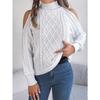 Women's Off-Shoulder High Neck Cable- Sweater - Soft Stretchy Long Sleeve Pullover, Solid Color Casual Chic Fall Winter Top, Highneck Pullover
