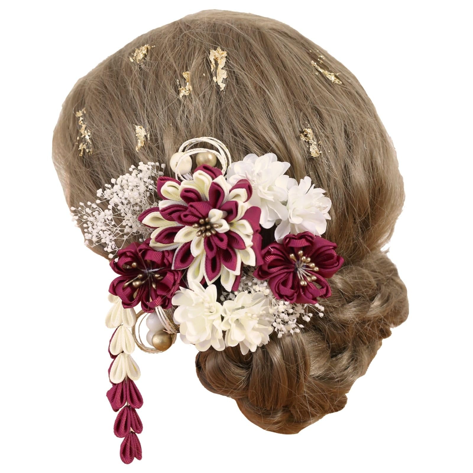 

Bud Flower Hair Graduation Dried Gold Ornament, Coming-of-Age Ceremony, Ceremony, Flowers, Mizuhiki, Leaf, Kimono, Furisode, Hakama, Headpiece,