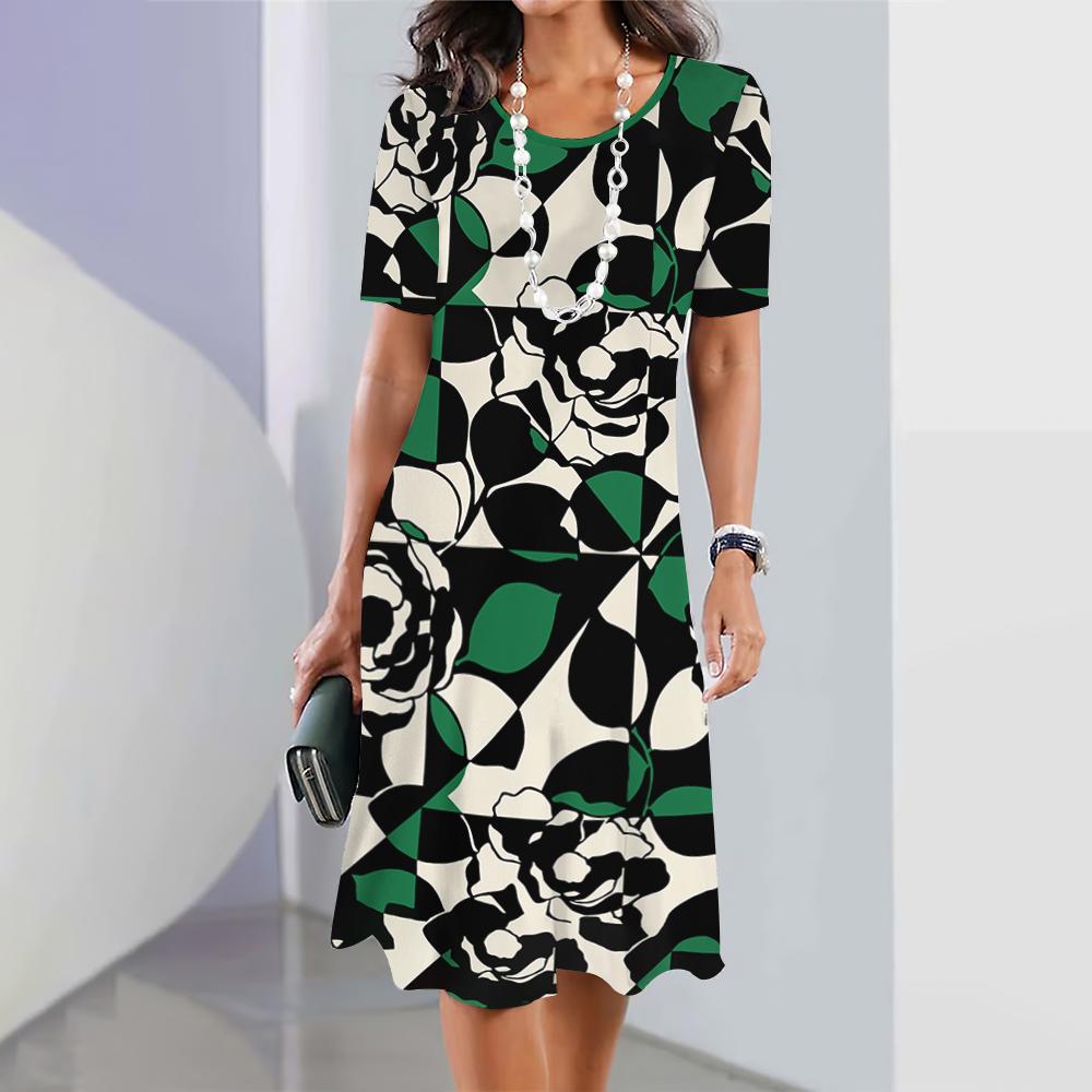 2026 Spring and Summer New Dresses Outdoor Fashion Short Sleeve Irregular Pattern Print Hawaii Vacation Style Dresses