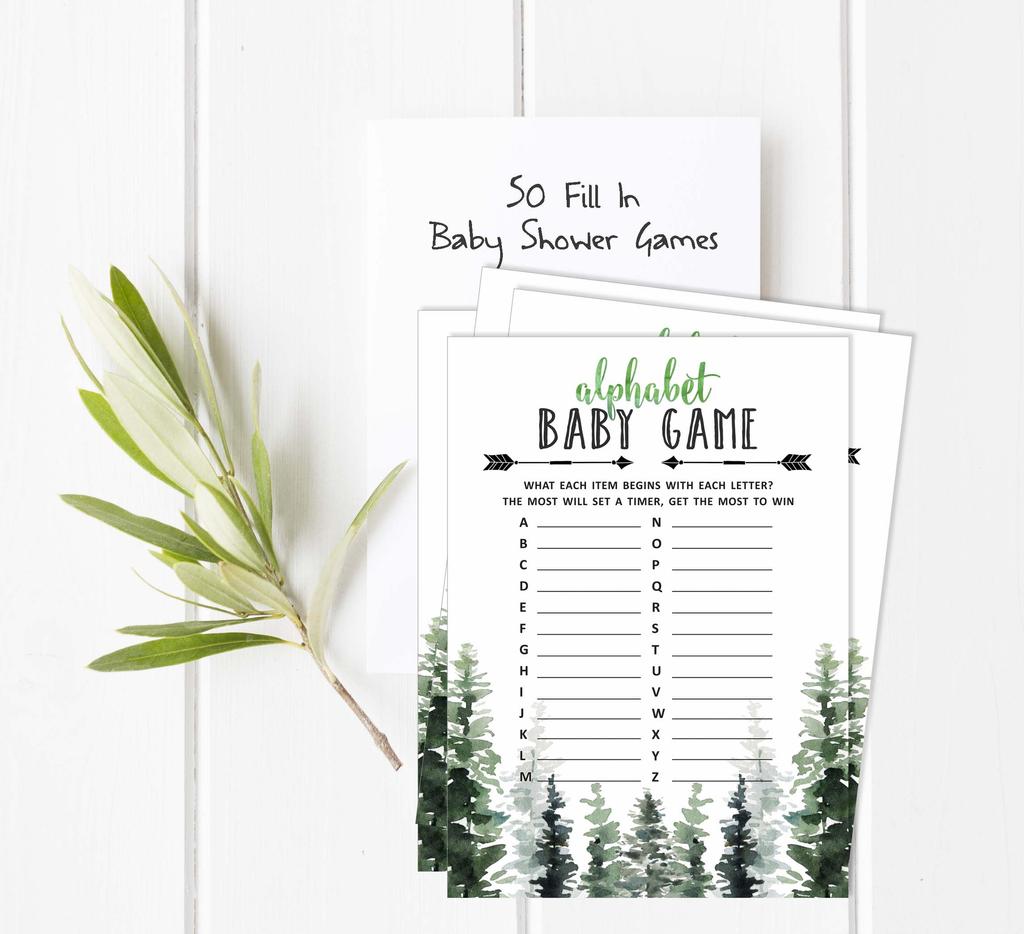 Inkdotpot 50 BabyA  AlphabetA  ABCA  GameA  Greenery Baby Shower Game Greatest Adventure Party