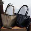 Single shoulder vegetable basket bucket bag women's large-capacity commuter underarm bag tote bag first layer cowhide handbag
