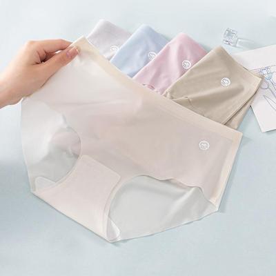 Women Underpants Ultrathin Seamless Ice SIlk Solid Color Low Waist Quick-drying Moisture-wicking Elastic Lady Briefs Sports Panties Daily Wear