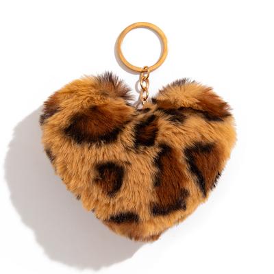 Temperament Leopard Print Love Pendant Keychain Ins Maillard Wind Peach Heart Pendant Exaggerated Accessories