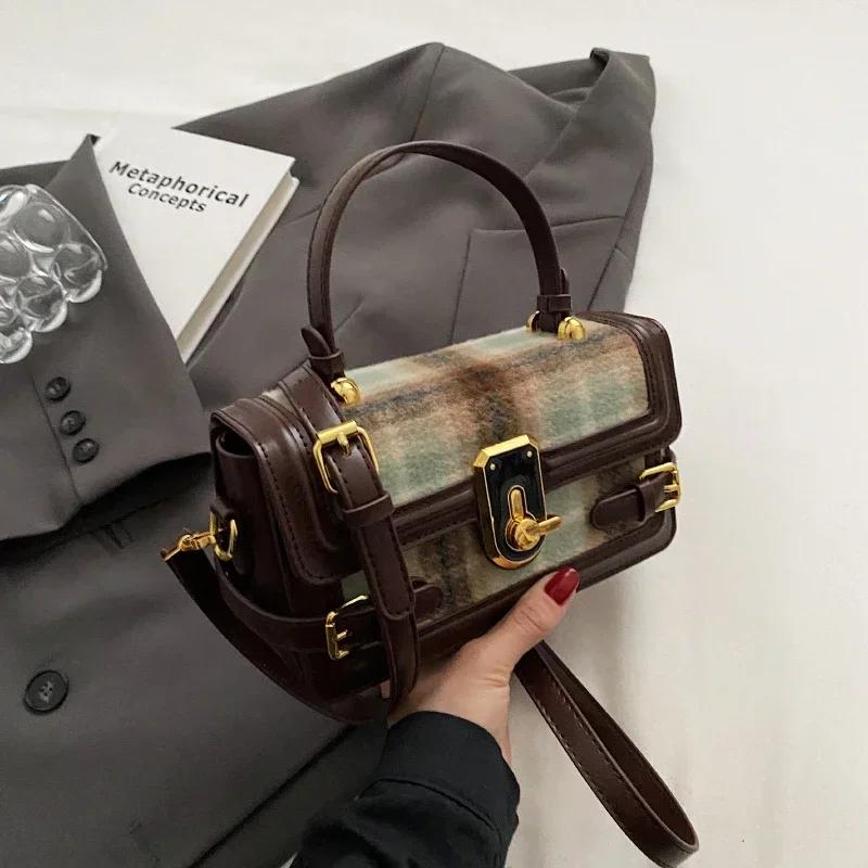 

Женская универсальная шерстяная сумка через плечо, сумки через плечо, квадратные сумки, контрастные цвета, модные сумки для поездок на работу, новинка, осень-зима