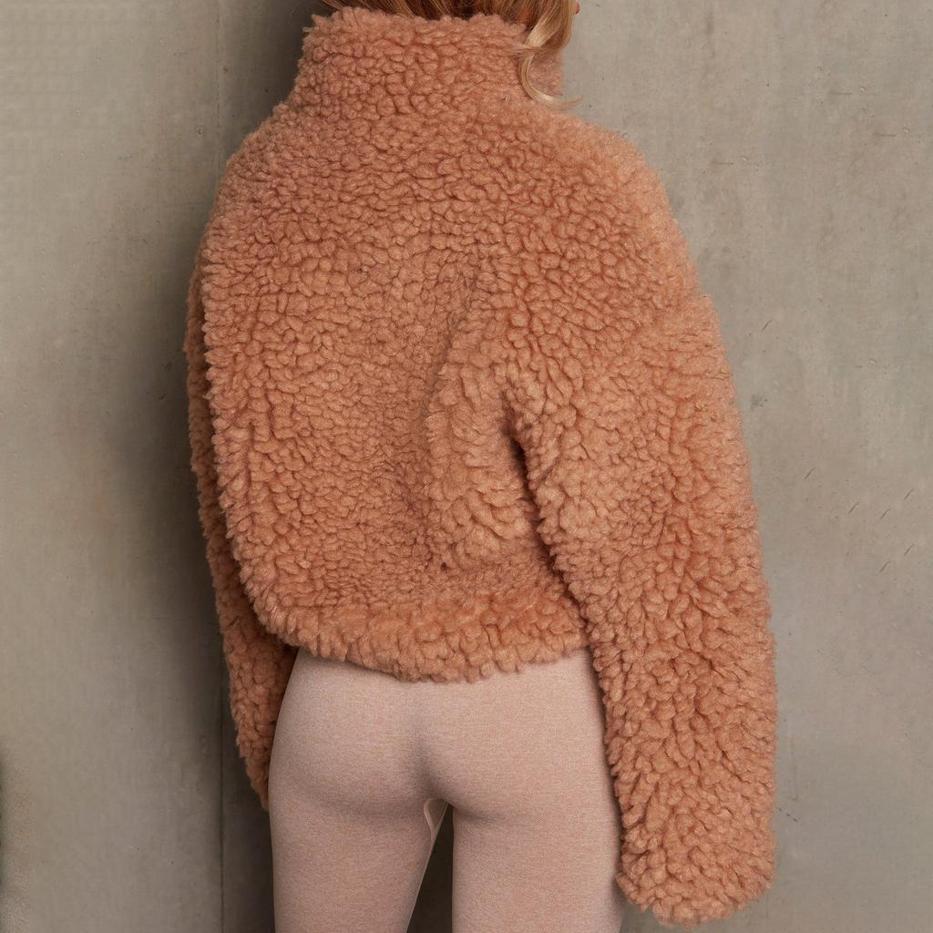 Herbst und Winter Damen Einfarbig Mode Plüsch Strickjacke Langarm Kurzjacke Lammwollmantel