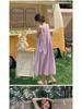 Women's Summer 2025 Korean Style Purple Sleeveless High Waist Vacation Dress