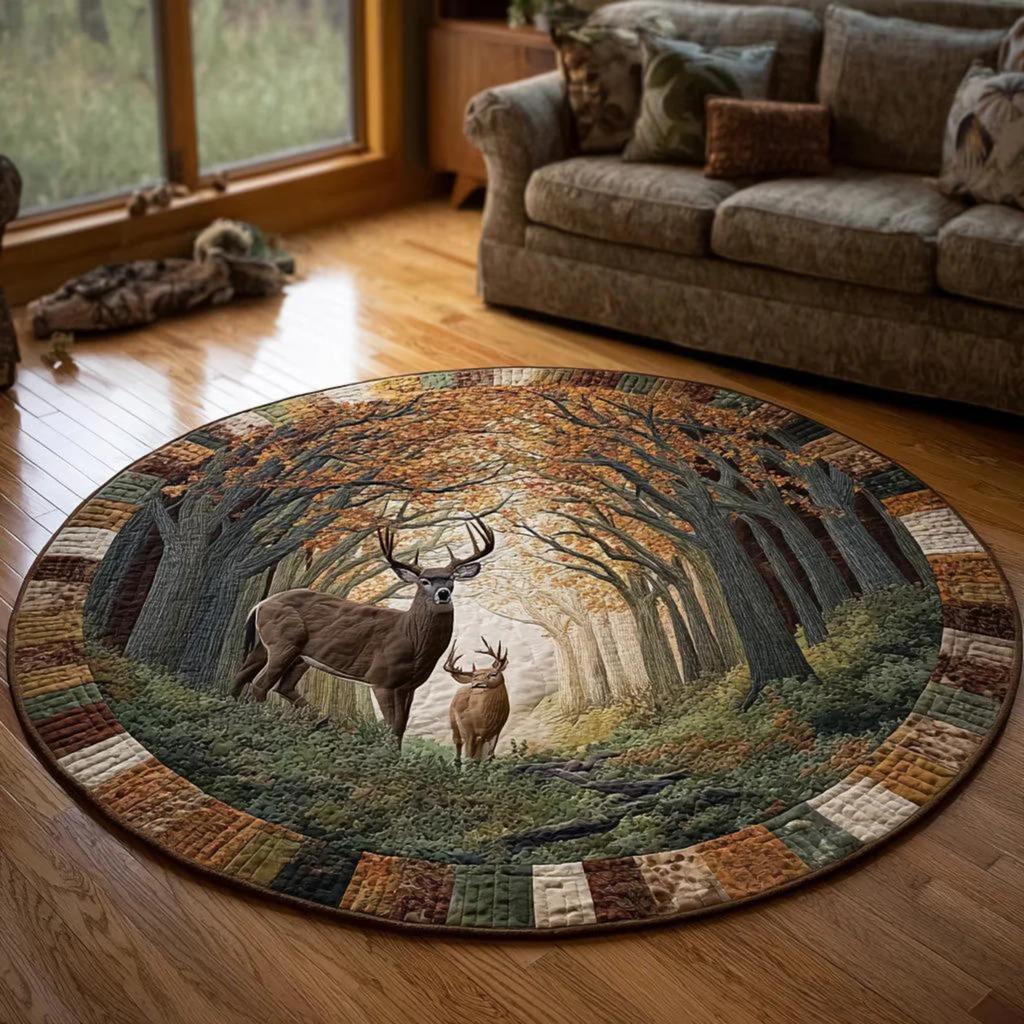 Deer Circular Living Room Mat, Anti Slip Carpet for Placing in The Bathroom Bedroom Living Room Gaming Atmosphere Home Rugs