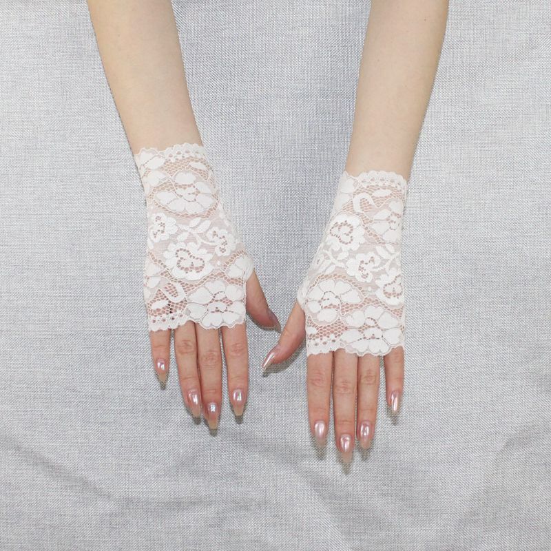 

Летняя новинка Женские милые кружевные короткие перчатки без пальцев для прикрытия шрамов и татуировок, перчатки с тигровой пастью, ультратонкие, без пальцев, с открытыми пальцами White 12cm All yards