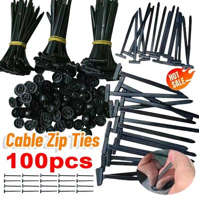 100Pcs Self-locking Nylon Universal Cable Tie Buckle Plastic Fixed Strap Iron Cable Gap Car Instrument Zip Ties