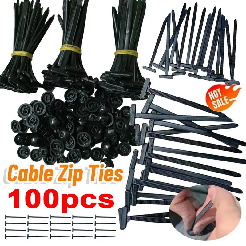 100Pcs Self-locking Nylon Universal Cable Tie Buckle Plastic Fixed Strap Iron Cable Gap Car Instrument Zip Ties