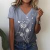 Summer Women's Short-sleeved V-neck T-shirt Women's White Fashion Women's 3d Lavender Printed Top