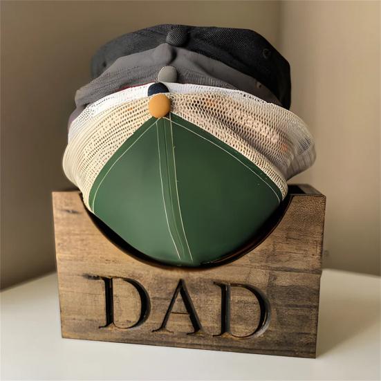 Wooden Hat Holder Dad Letter Engraved Men Hat Holder Baseball Hat Rack Stand Organizer Hat Box Gift Dad Grandpa Father's Day Gift