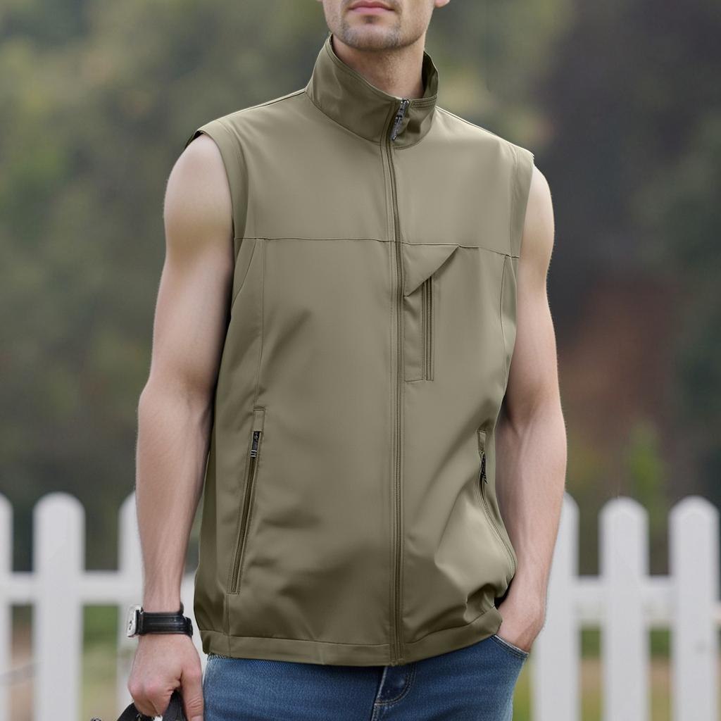 Pánská větruodolná lehká golfová vesta svrchní oděv s kapsami, softshellová bezrukávová bunda na běh, turistiku, sport