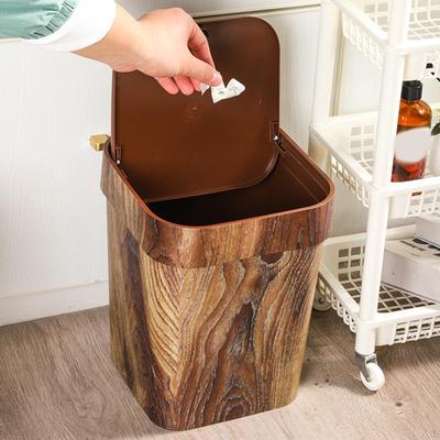 Imitation Wood Trash Can, Garbage Bin Rubbish Basket with Lid, Rustic Waste for