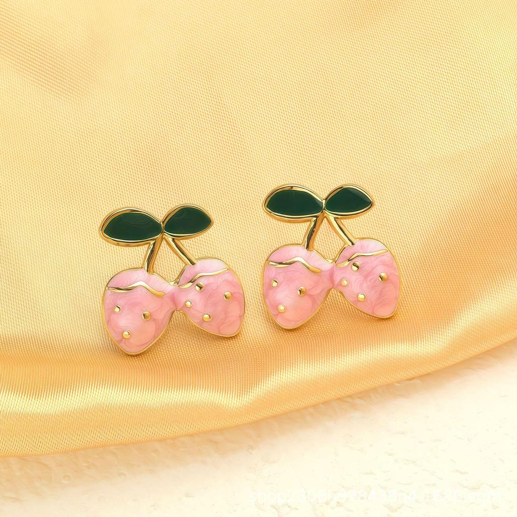 Exquisite Sweet Strawberry Cherry Drop Earrings: Fresh, Dainty, Light Luxury Stainless Steel