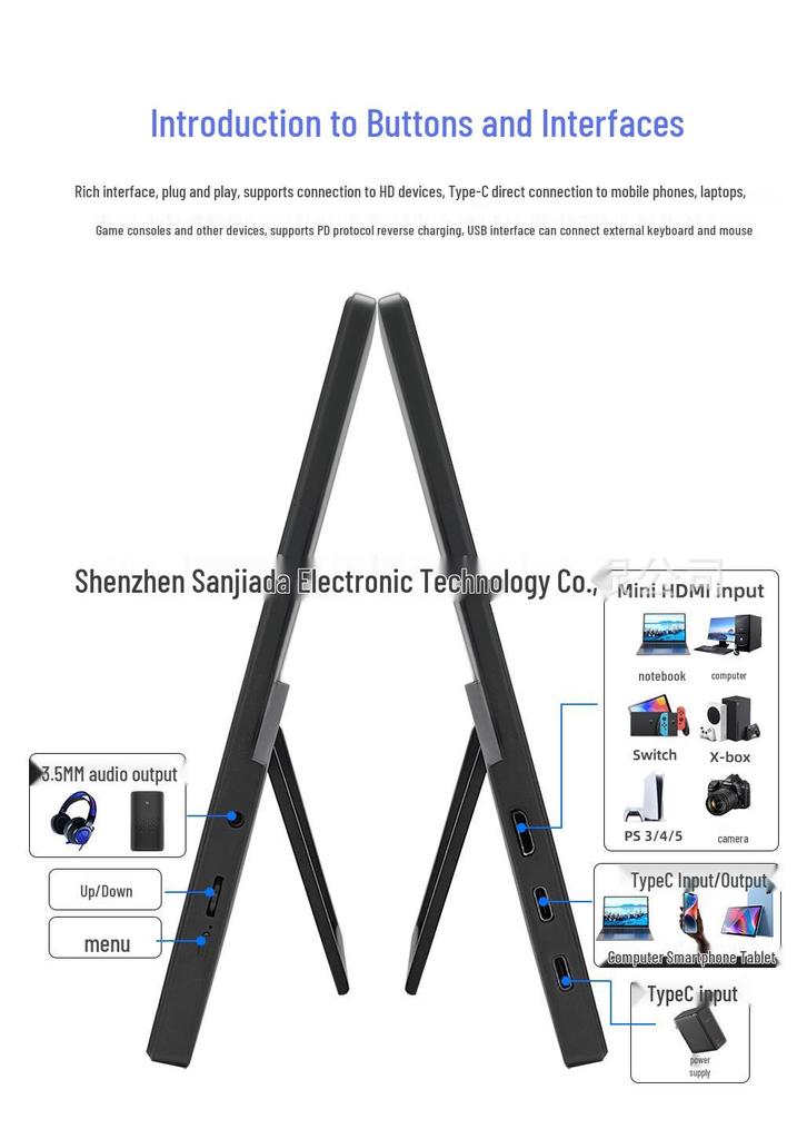 15.6" Portable IPS Monitor with Stand and Built-in Speakers for Office and Gaming