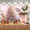 Christmas Day Backdrops For Photography White Wooden Wall Xmas Trees Wreath Fireplace Decor Family Party Photo Backgrounds5