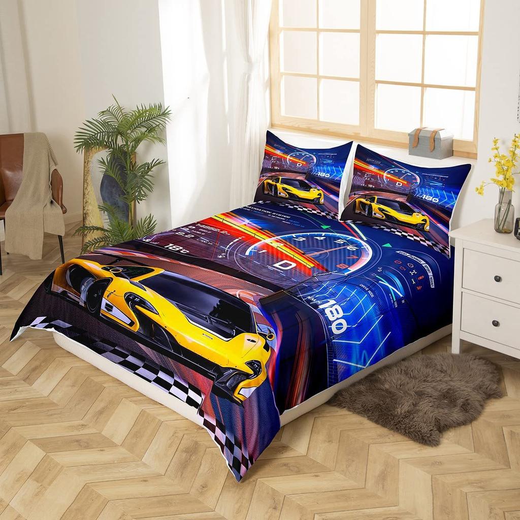 Home Textile Three-Piece Cool Sports Car 3D Digital Printing Quilt Cover Pillowcase Bedding
