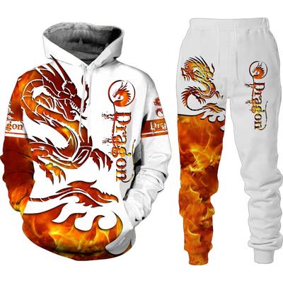 3D Dragon Printed Vyriški megztiniai, gobtuvai, vyriški sportiniai kostiumai su gyvūnais / megztinis / striukė / kelnės Sportinė apranga pavasario rudens vyriškas kostiumas