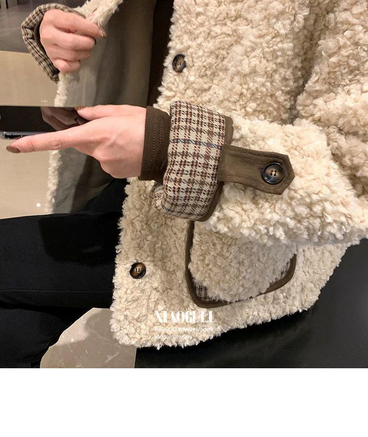 2025 Korean Style Women’s Short Casual Lamb Wool Coat with Velvet, Winter Fragrance