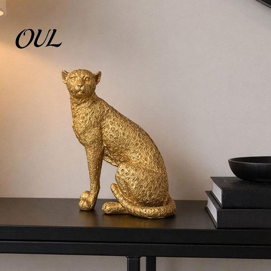 Dreidimensionale Leopard Figur Goldene Figur Modell, Lebendige Statue, Hauernder Laufender Haltung, Harz Elegantes Tier Dekor Stück Schmuck für