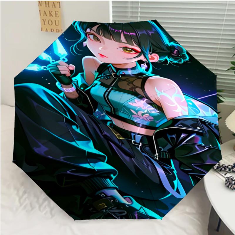 Demon Hunter Print Automatic Umbrella, 8 Rib Iron Frame, Plastic Handle, Suitable for Outdoor Travel &Daily , Ideal Gift