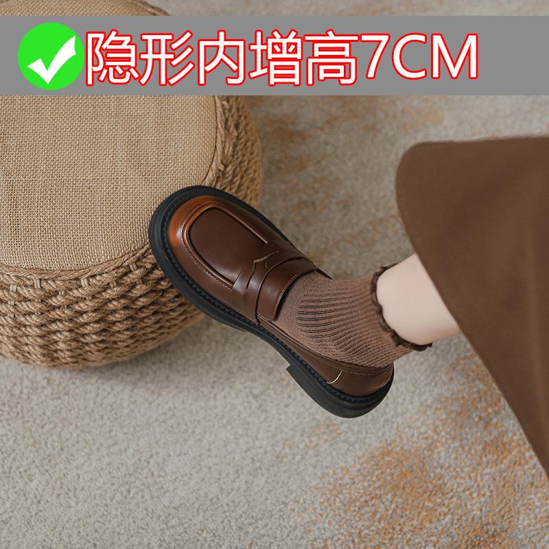 

Весна~ ретро полированные толстоподошвенные туфли для ленивых женщин с внутренней высотой 7 см, маленькие кожаные туфли для женщин 40