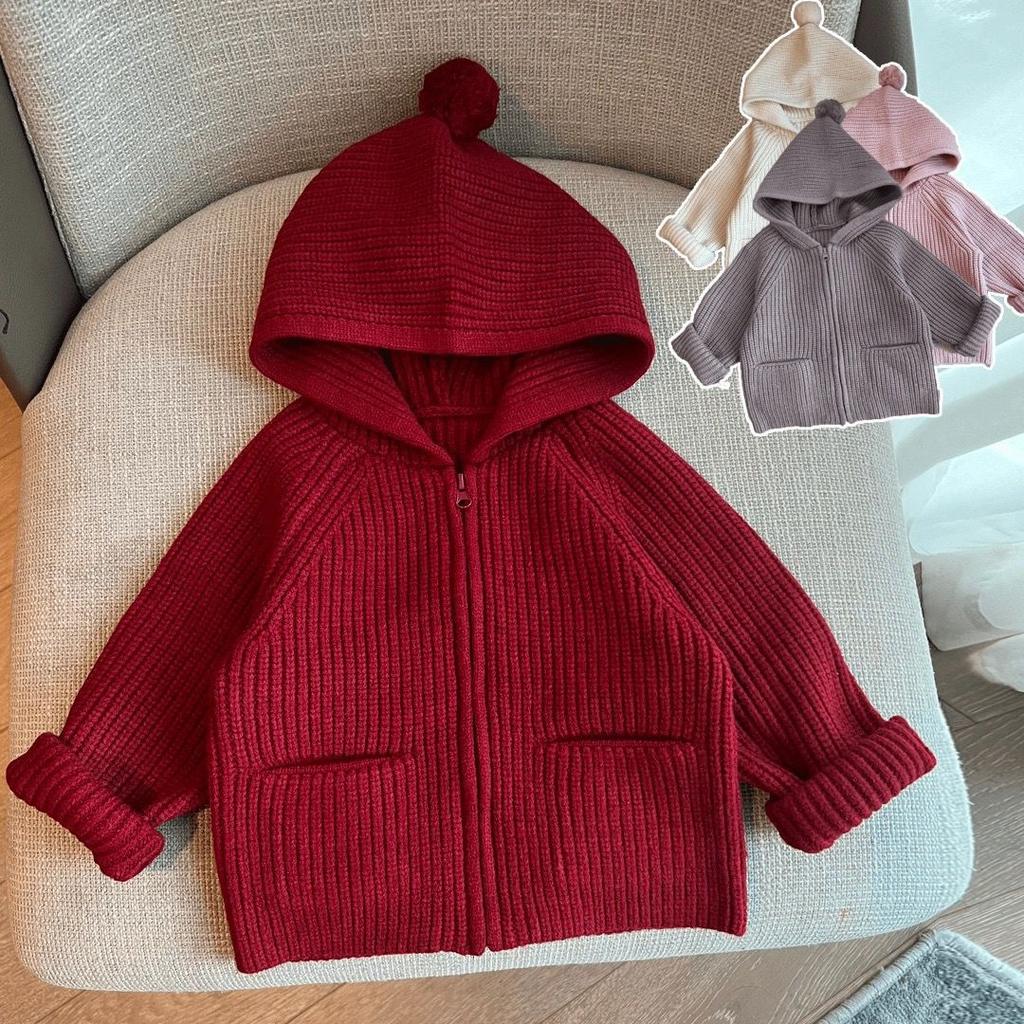 Children's Sweater Christmas Kids Girls Knitted Cardigan Jacket Autumn Winter Boys Hooded Zipper Sweater Coat