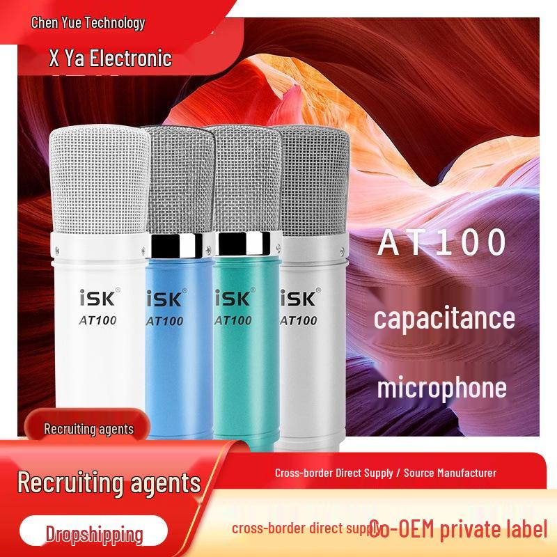 

ISK AT100 Condenser Microphone with Built-In Sound Card for Streaming and Singing синій