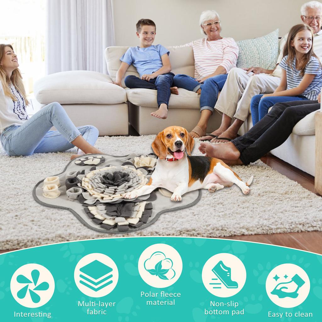 Dog Snuffle Mat Nonslip Pet Foraging Mat with Squeaker Interactive Dog Toy Pad Indoor Pet Supplies Grey Puppy Training Snuff Mat