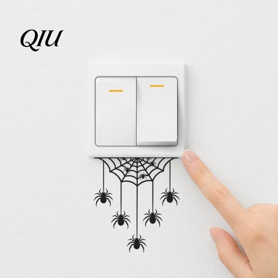 Upside Down Spider Switch Decal Halloween Web Light Sticker, Decal, Removable Creepy Wall Ornament Decals, PVC Waterproof Art for Home Bedroom