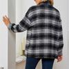 Damen Modische Karierte Langärmelige Reversknopf Tasche Lässige Lockere Jacke